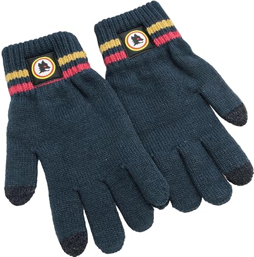 As Roma Wolf Leather Patch Knitted Gloves - Navy