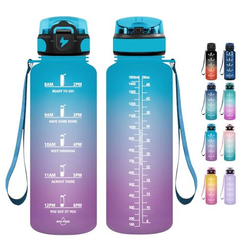 Grsta Borraccia - 1500Ml - Borraccia Palestra Senza Bpa, Borraccia Con Cannuccia, Borraccia Sportiva Con Indicatore Del Tempo Motivazionale, Per Studi