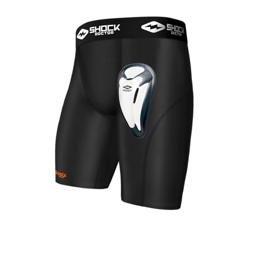 Shock Doctor, Pantaloncini Di Compressione Con Sospensorio Bioflex Per Ragazzi, Nero (Black), S