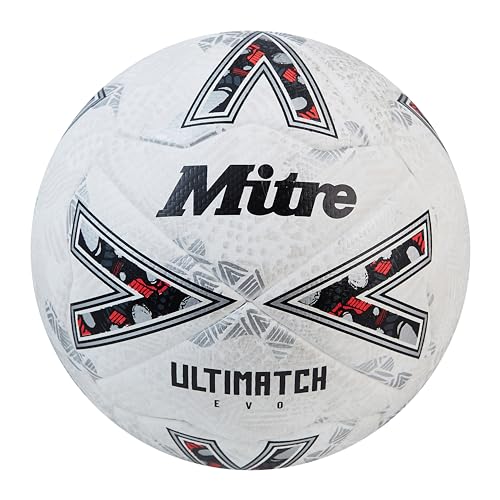 Mitre Ultimatch Pallone Da Calcio, Controllo Ottimizato, Ottima Durata E Precisione, Bianco/Bianco Sporco/Argento Trophy, 4