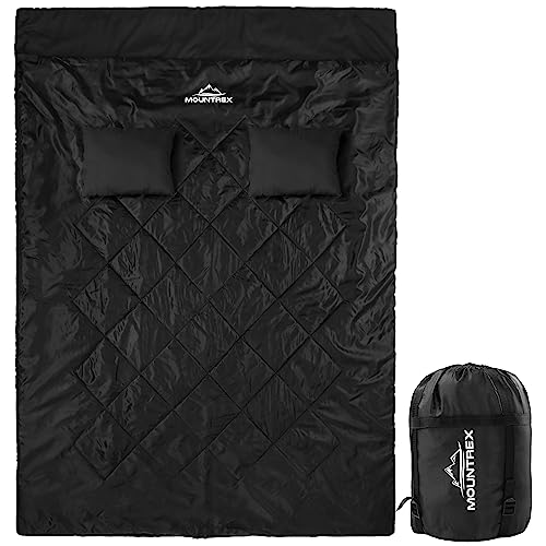 Mountrex Sacco A Pelo Doppio – Sacco Nanna Estivo Per 2 Persone (210 X 150 Cm), Sacco A Pelo Estivo Xxl Con 2 Cuscini Per Adulti, Campeggio, Attività