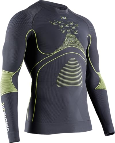 X-Bionic Energy Accumulator 4.0 Round Neck Long Sleeves, Strato Base Camicia Funzionale Uomo, Grigio (Charcoal/Yellow), L