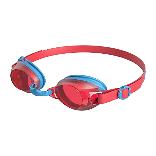 Speedo Junior Jet V2 Swimming Goggles | Kids Swim | Comfortable Fit | Adjustable Design | Anti-Fog | Anti-Leak | Learn To Swim, Turquoise/Lava Red, On