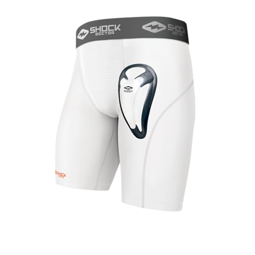 Shock Doctor, Pantaloncini Di Compressione Con Sospensorio Bioflex Per Ragazzi, Bianco (Weiß), S
