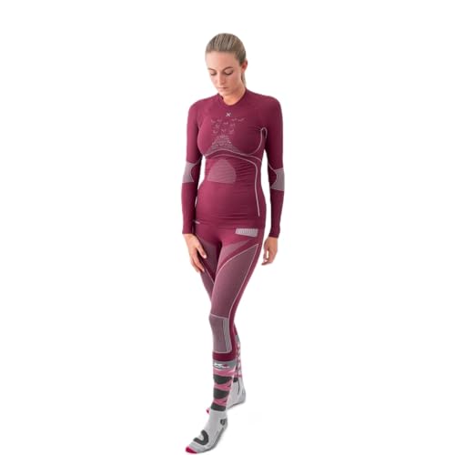 X-Bionic Energy Accumulator 4.0 Round Neck Long Sleeves, Strato Base Camicia Funzionale Donna, Plum/Pearl Grey, Xs