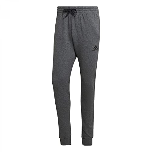 Adidas Essentials Fleece Regular Tapered Pants Uomo, Dark Grey Heather/Black, S