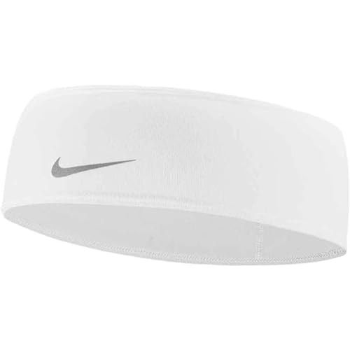 Nike Dri.Fit Swoosh Fascia Per Capelli 2.0 Da Corsa Sportiva (Bianco - Argento)
