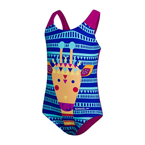 Speedo Junglegina Digital Applique Swimsuit, Costume Da Bagno Bambina, Blu Oltremare/Blu/Mango/Oro/Rosso (Divamarine Blue Bluemangogolden Glowrisk Red