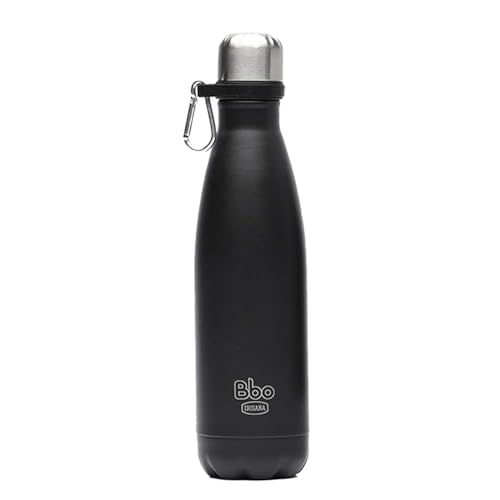 Irisana - Bottiglia Isolata - 500 Ml - Nero - Acciaio Inox - Con Coperchio - Riutilizzabile - Collezione Bbo
