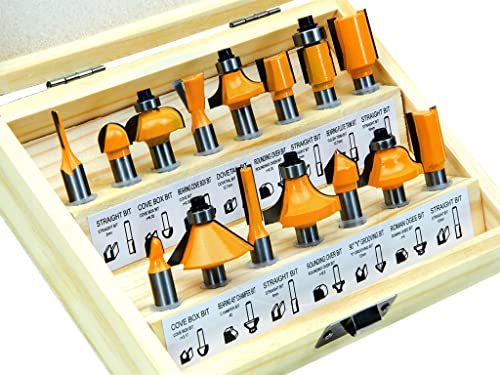 15Pcs 5/16 Router Bit Set Shank Carburo Di Tungsteno Rotary Tool Legno Case