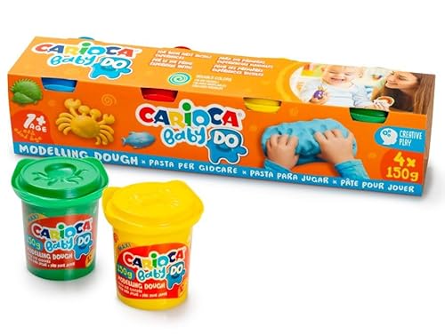 Carioca Pasta Modellante Per Bambini 1+ | Baby Do Plastilina Per Bambini Dai 12 Mesi | 4 Colori Assortiti | Si Asciuga All'Aria E Non Sporca Le Mani |