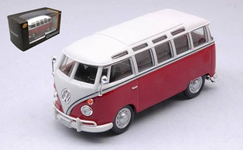 Cararama Modellino In Scala Compatibile Con Vw T1 Samba Red/White 1:43 Ca4-60346