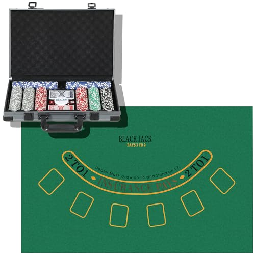 Sportnow Set Da Poker Per 10 Giocatori Con 400 Fiches, 2 Mazzi Di Carte, 5 Dadi, Valigetta E Tappetino, Set Poker In Alluminio, Poliestere E Abs, Mult
