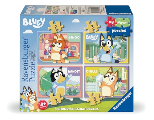 Ravensburger - My First Puzzle Bluey, Puzzle Bambini, Puzzle 18 Mesi, 4 Puzzle In 1, 2/3/4/5 Pezzi