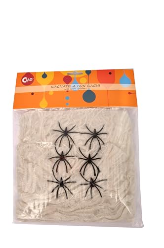 Ciao- Ragnatele Decorative (120 G) Con 6 Ragni, Colore Bianco, Nero, 120G, 65127