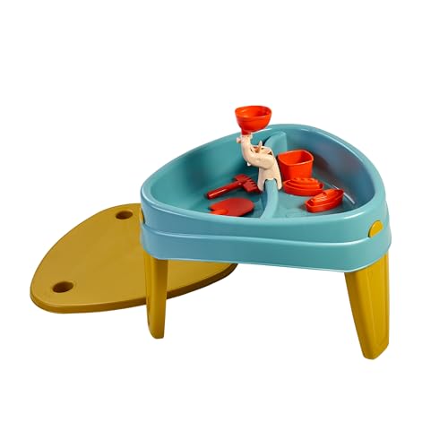 Feber - Casual Play Table, Tavolo Da Gioco 3 In 1, Tavolino Per Bambini Per Giardino Esterno, 3 Scomparti Per Acqua, Sabbia E Disegni, Accessori Da Gi