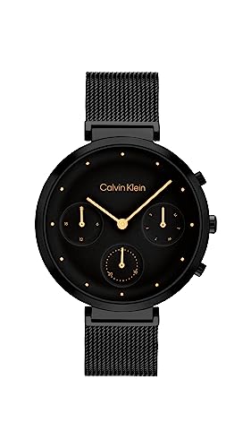 Calvin Klein Orologio Analogico Multifunzione Al Quarzo Da Donna Con Cinturino In Acciaio Inossidabile Nero - 25200288