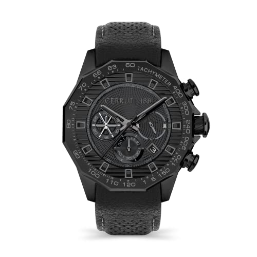Cerruti 1881 Orologio Da Uomo Ciwgc2114003 Molveno Ion Plated Quadrante Nero Con Cinturino In Pelle Con Cuciture, Nero/Giallo, Cinturino