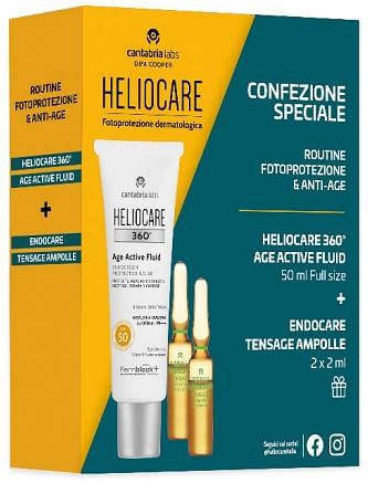 Heliocare 360 Age Active 50 Ml + Endocare Tensage Ampolle 2 Fiale Da 2 Ml Campione Gratuito