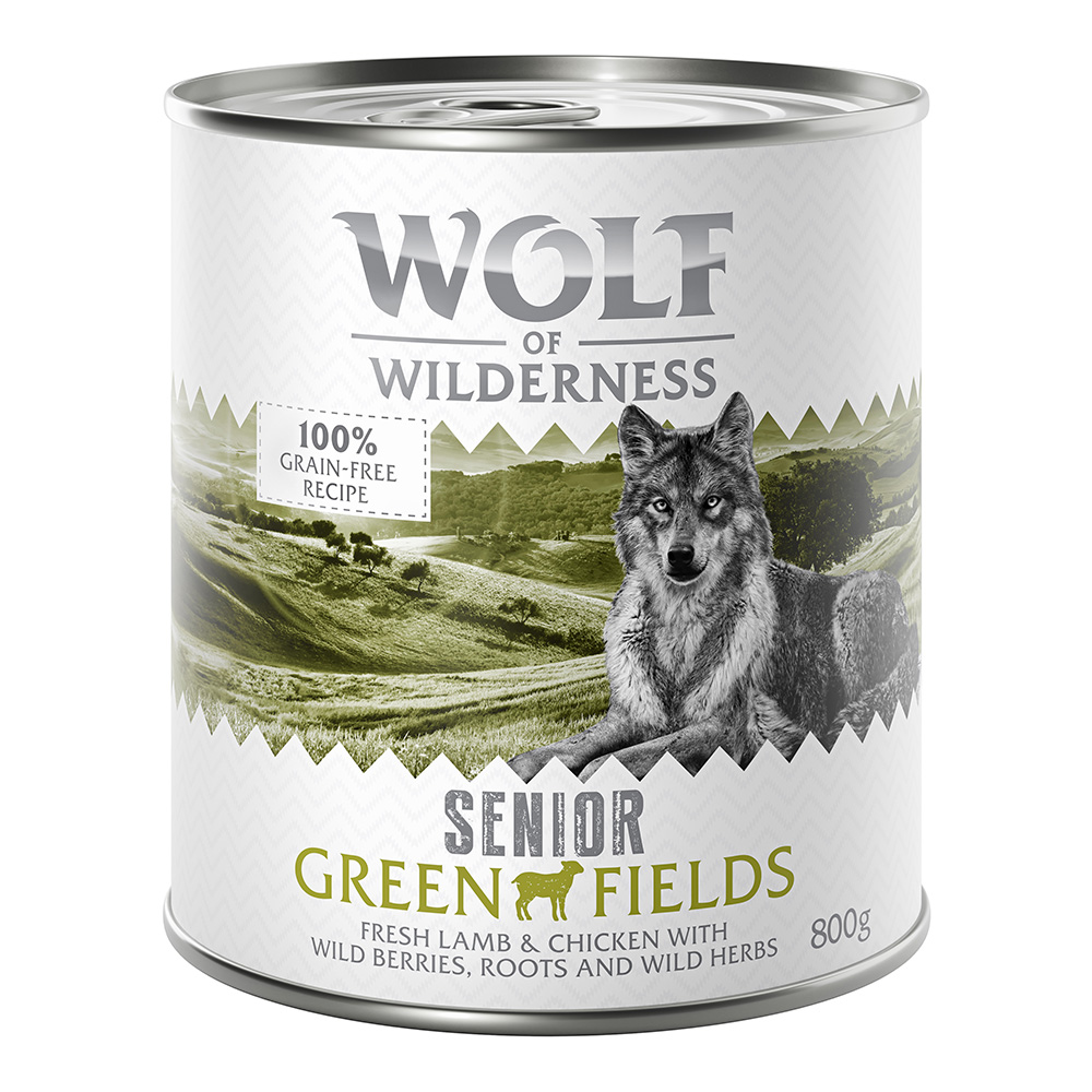 Wolf of Wilderness Senior 6 x 800 g umido per cane - Green Fields - Agnello & Pollo