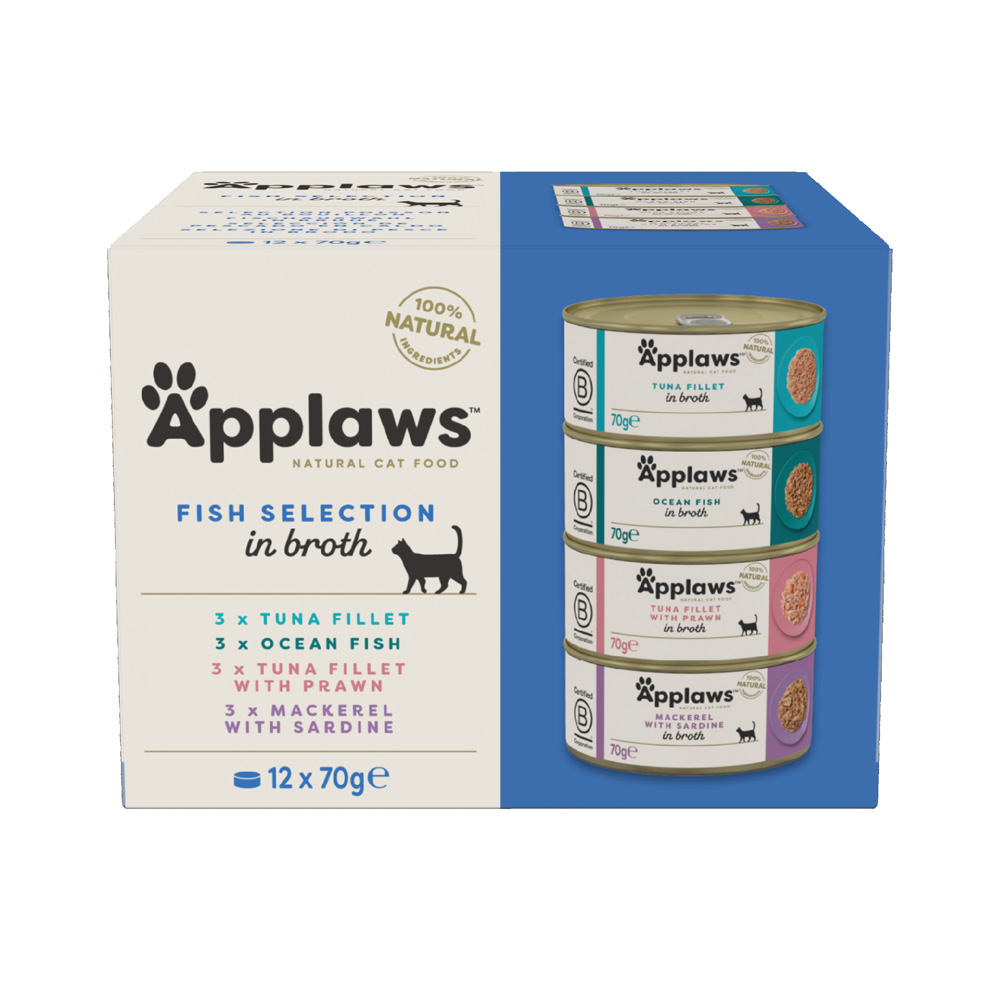 Applaws Multipack 12 x 70 g Alimento umido per gatti - Selezione di Pesce in Brodo