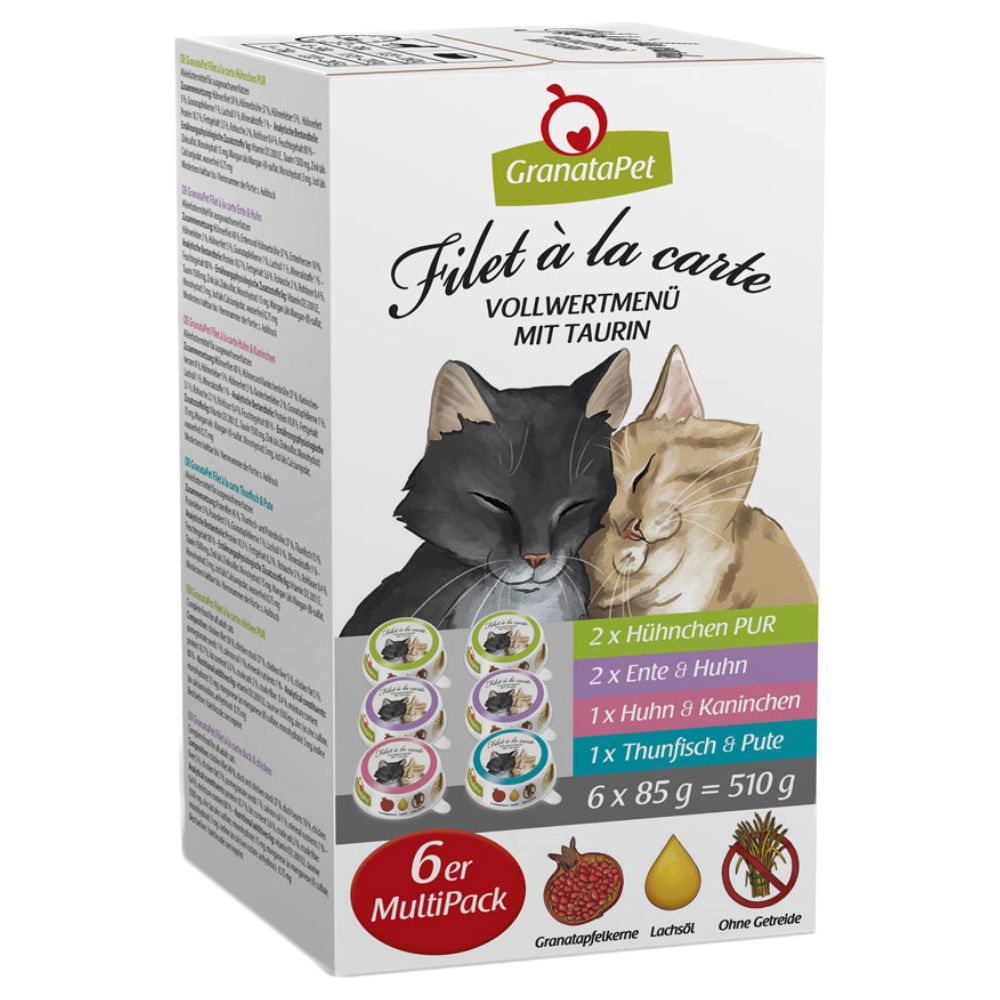 GranataPet Filet à la carte 12 x 85 g Umido per gatto - Pacco misto (4 gusti)