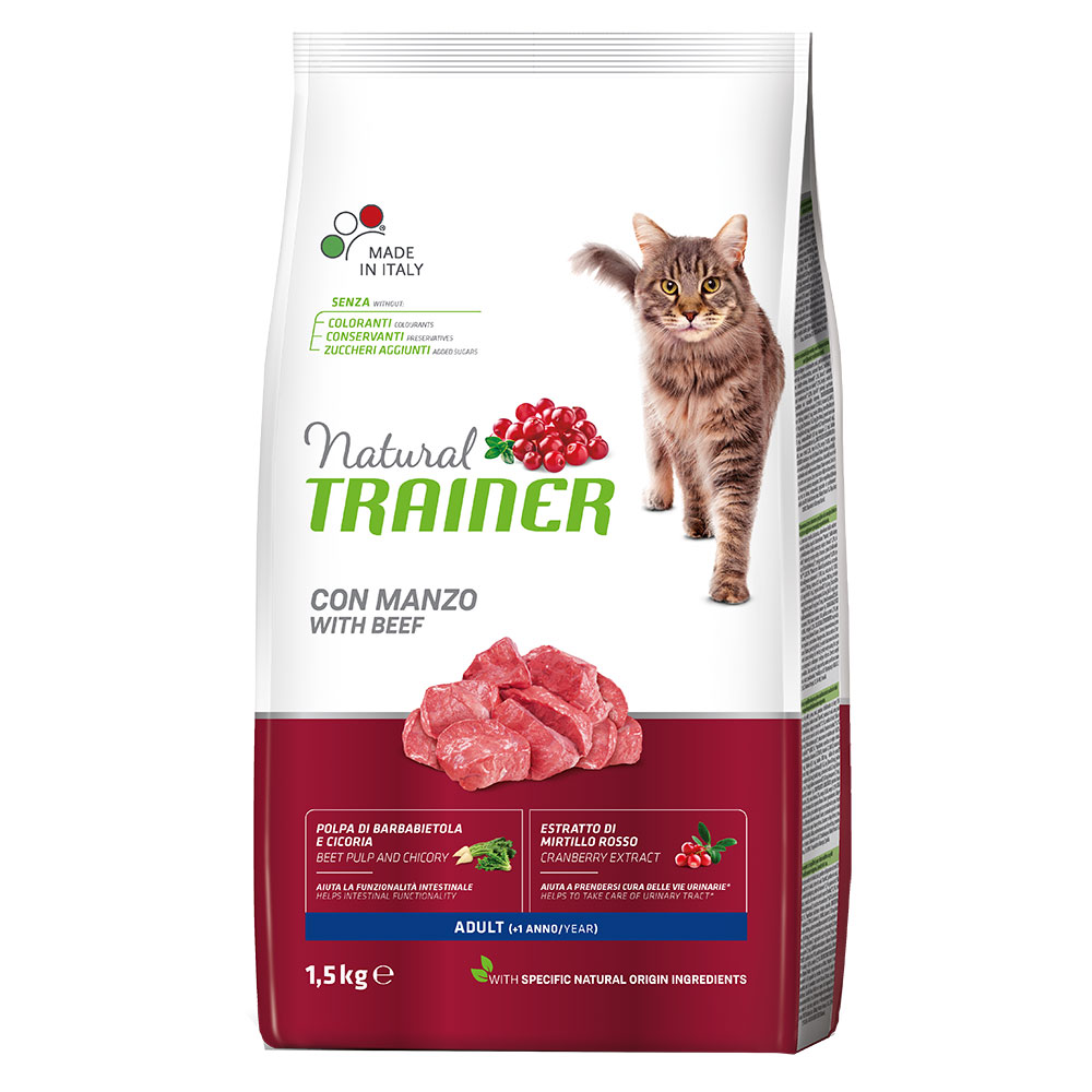 Natural Trainer Adult con Manzo Crocchette per gatti - 9 kg (6 x 1,5 kg)