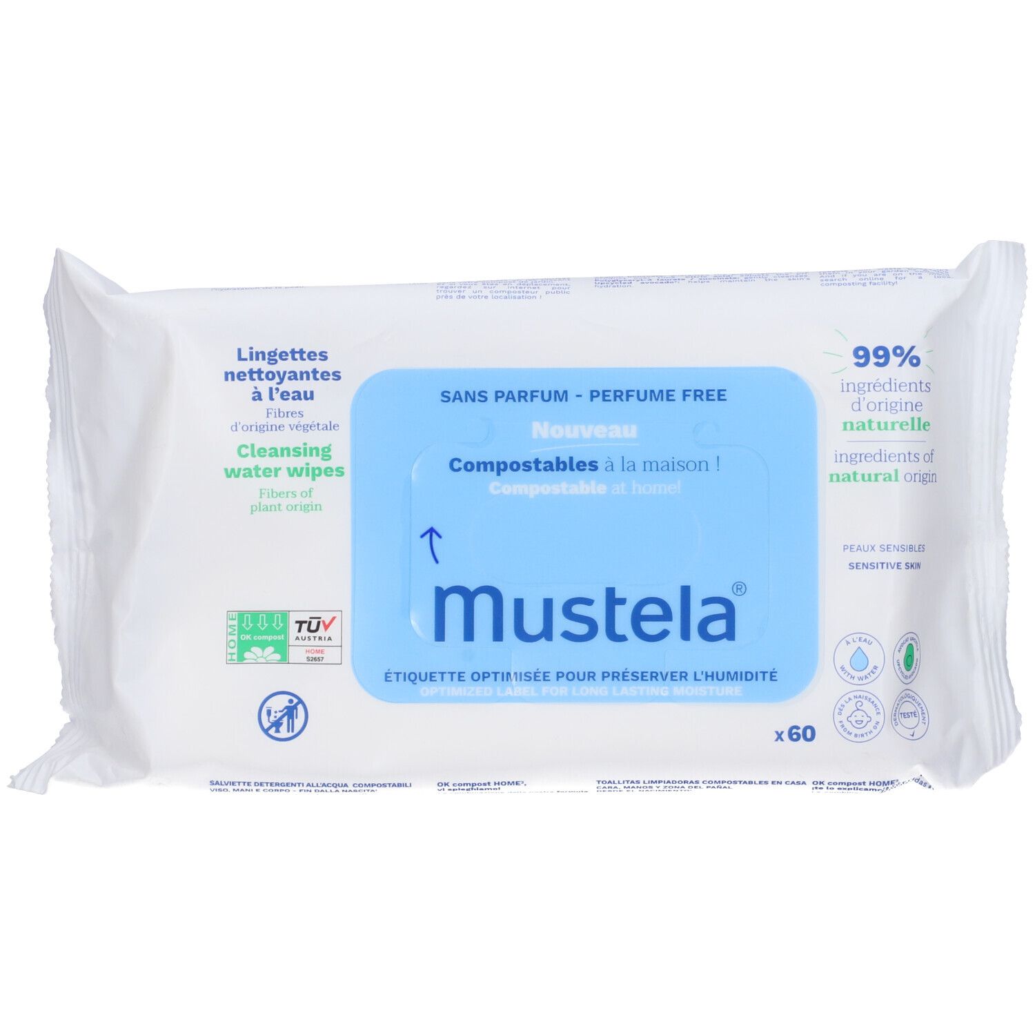 Mustela Salviette Acqua Compostabili 60 pz