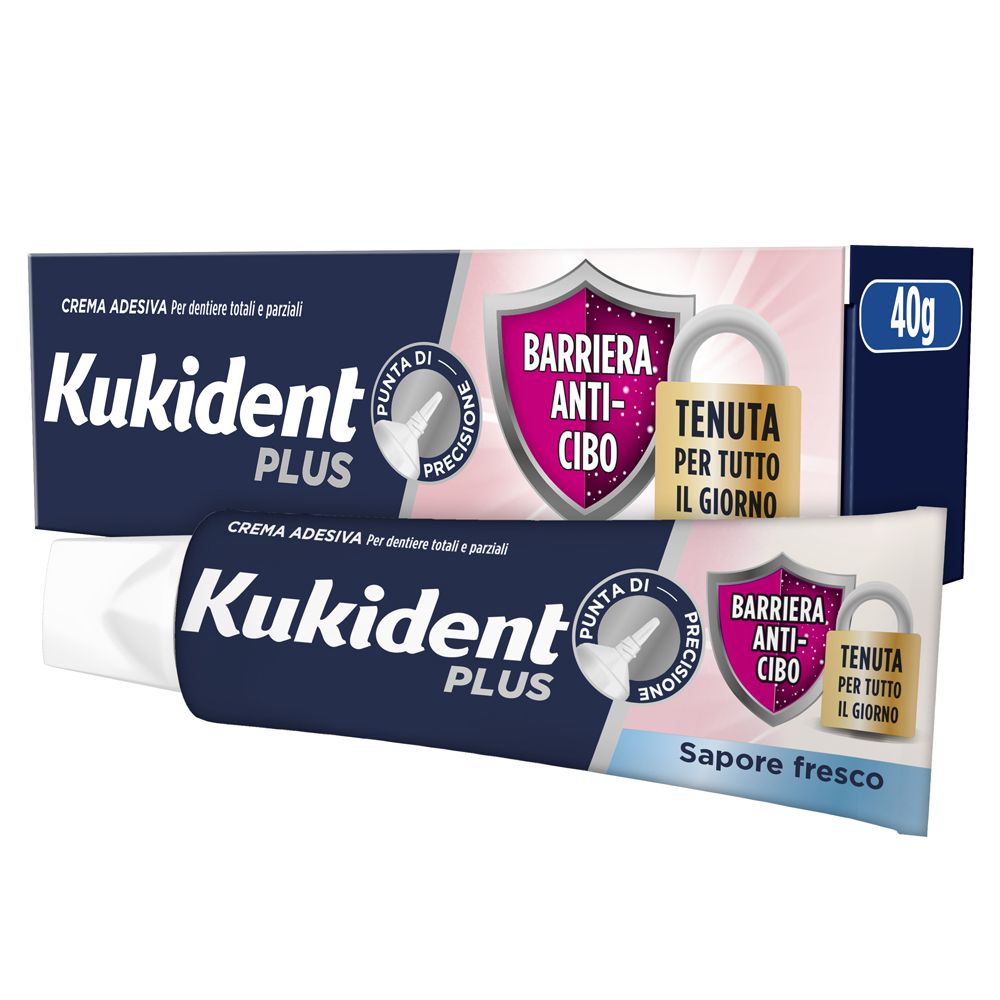 Kukident Plus Barriera Anti-cibo Crema Adesiva per Dentiere Totali e P