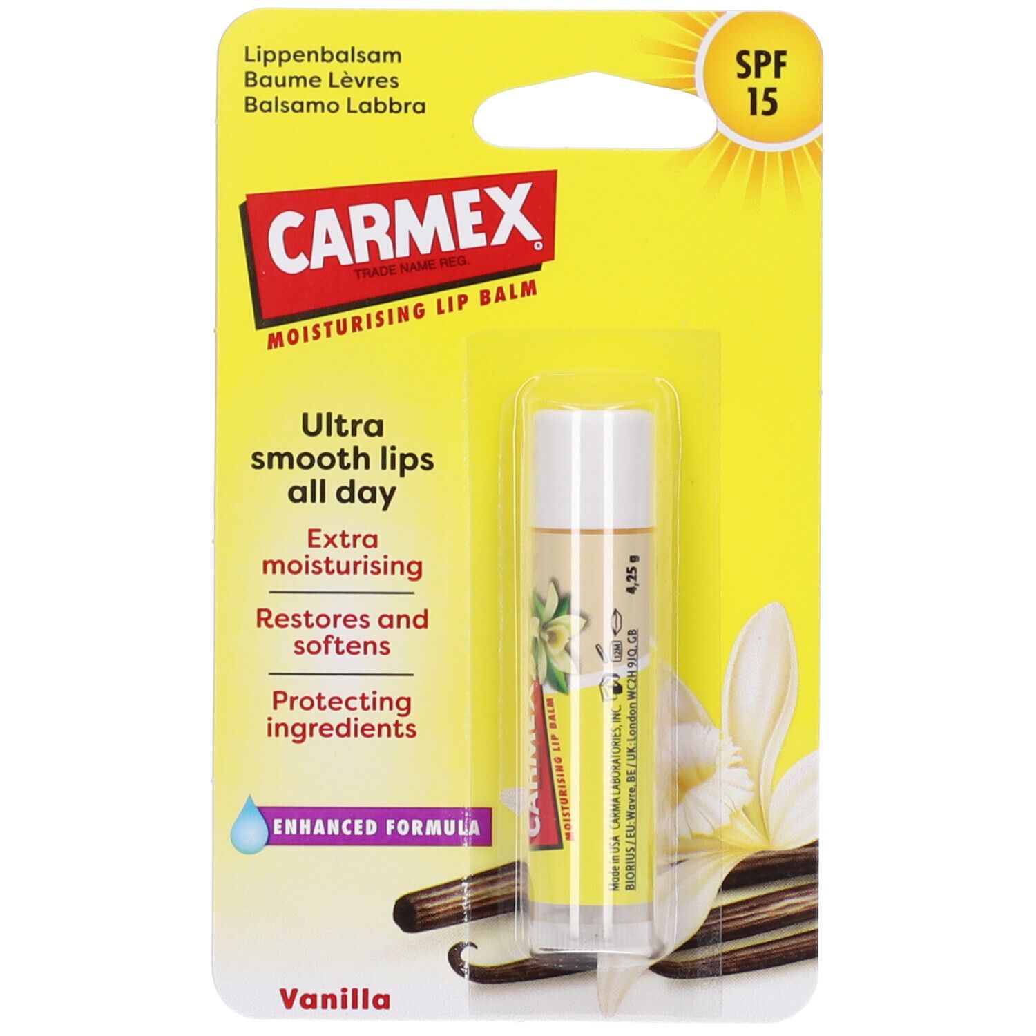 Carmex Balsamo Labbra Vaniglia SPF15 4,25 g Protezione per le labbra