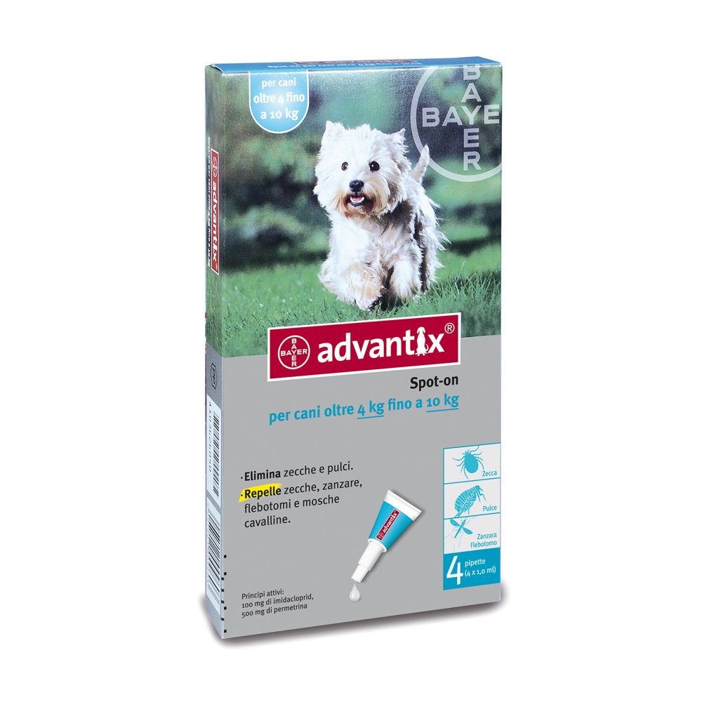 Advantix Spot-On Per Cani Oltre 4 Kg Fino A 10 4x1 ml Pipette monodose