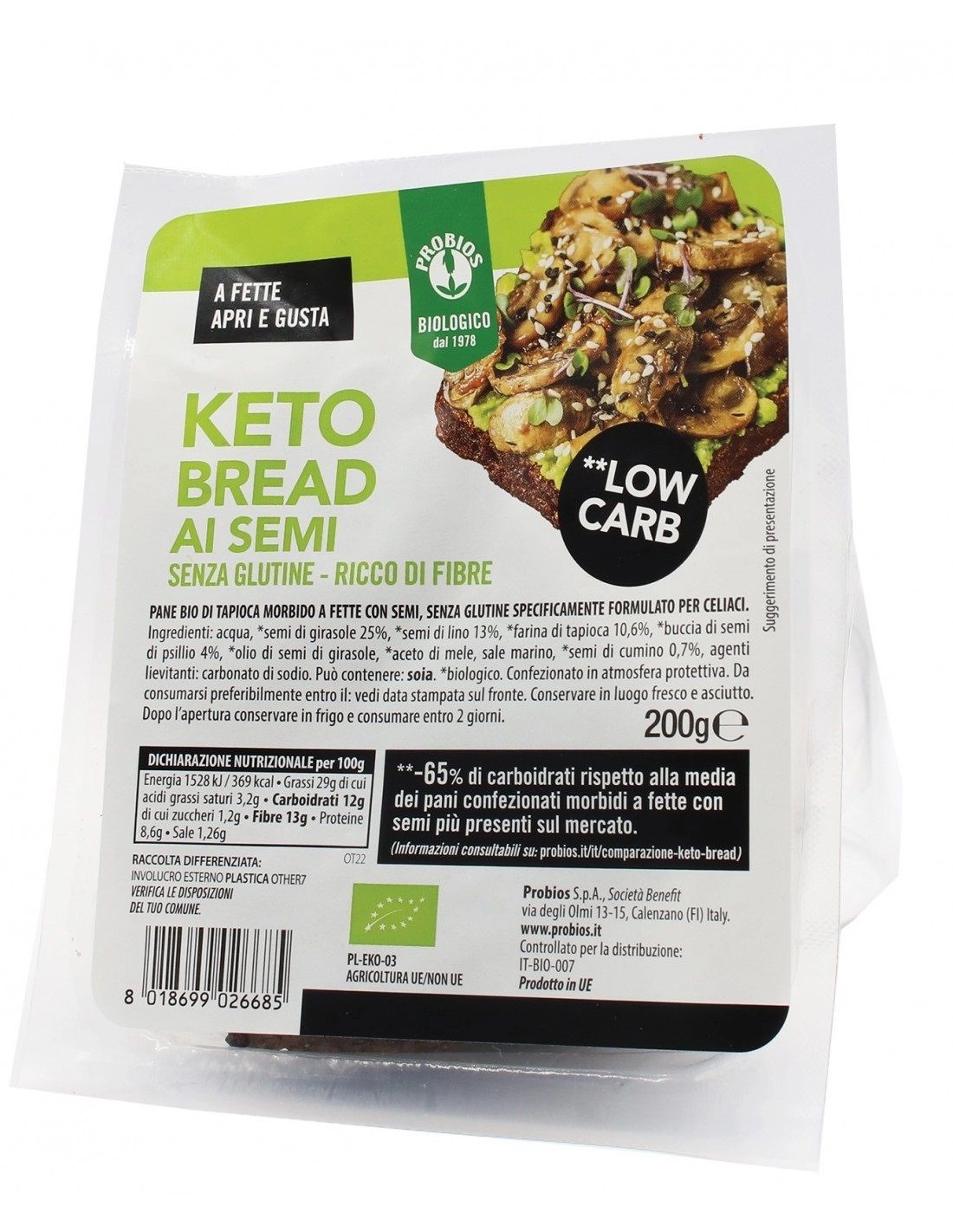 Pane Keto Bread ai Semi Senza Glutine - Probios 200 g
