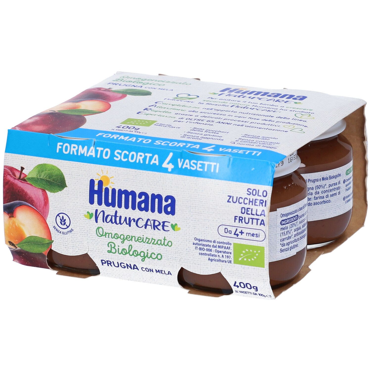 Humana Prugna (Con Mela) Omogeneizzato Biologico 4x100 g Pappa