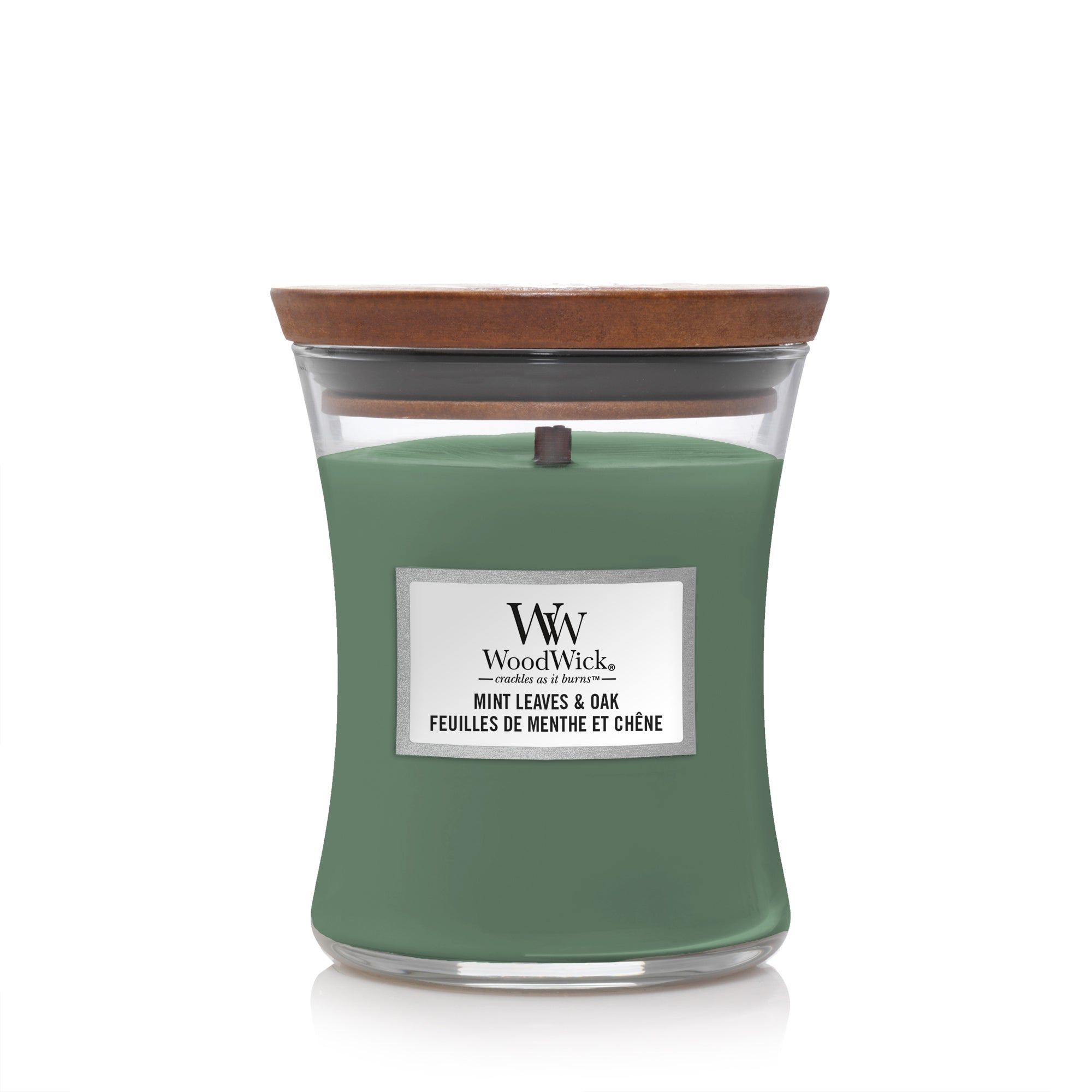 WoodWick - Candele a forma di clessidra Foglie menta media e quercia 1