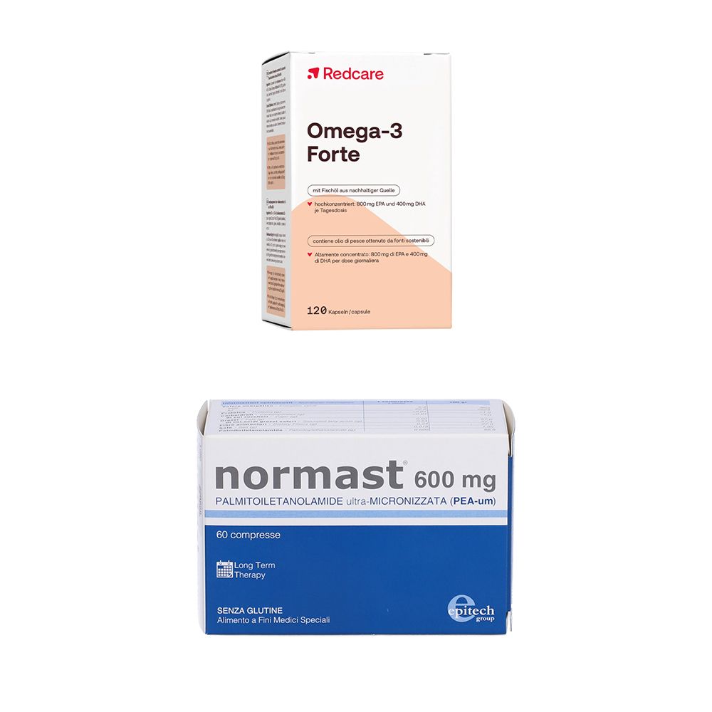 Redcare Omega-3 Forte capsule + Normast® 600 mg Compresse 1 pz Set