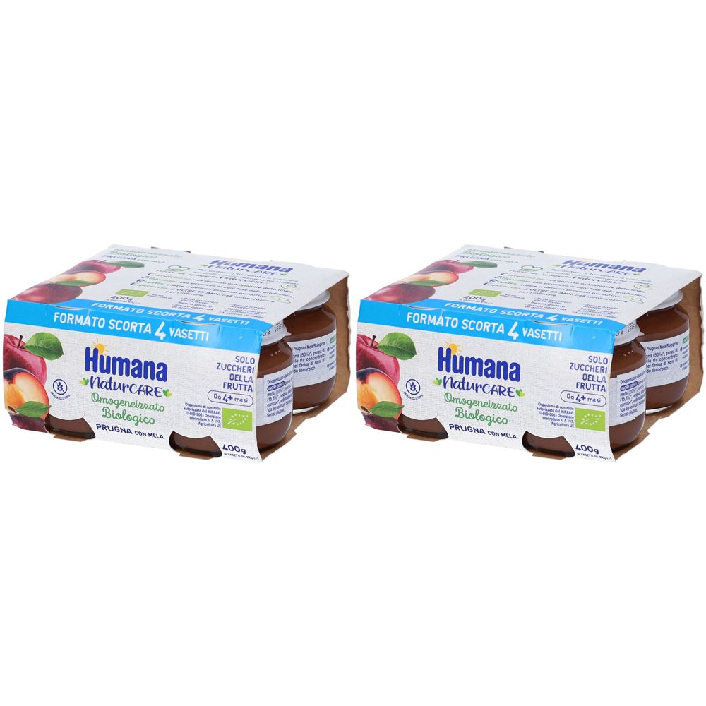 Humana Prugna (Con Mela) Omogeneizzato Biologico Set da 2 2x4x100 g Pa