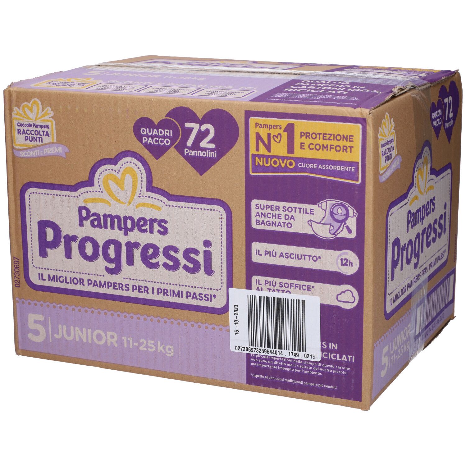 Pampers Progressi Cresce 5 Junior 11-25 kg Quadri-Pack - risparmia il