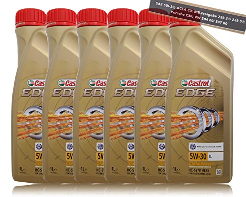 6 X 1 Litri Olio Castrol Edge Titanium Fst 5 W-30, Ll, Vw 504 00/507 00 Porsche C30