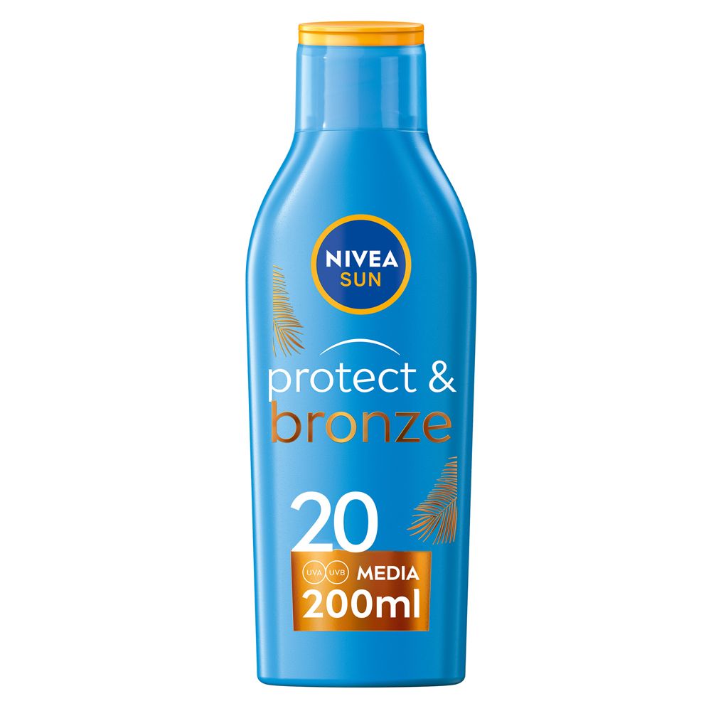 Nivea Sun Latte Solare Protect & Bronze FP20 200 ml, Crema solare 20 p