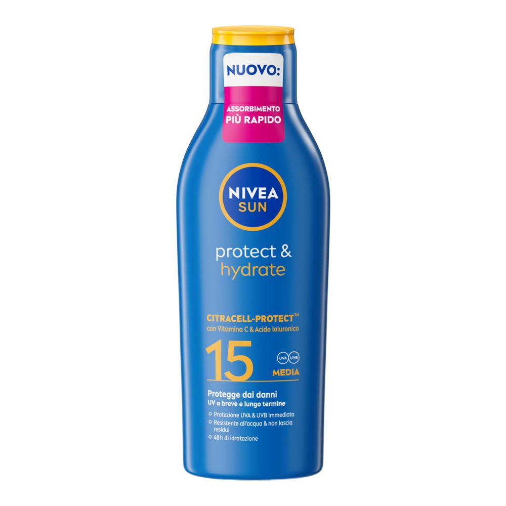 Nivea Sun Latte Solare Protect & Hydrate SPF15 200 ml, Crema solare 15