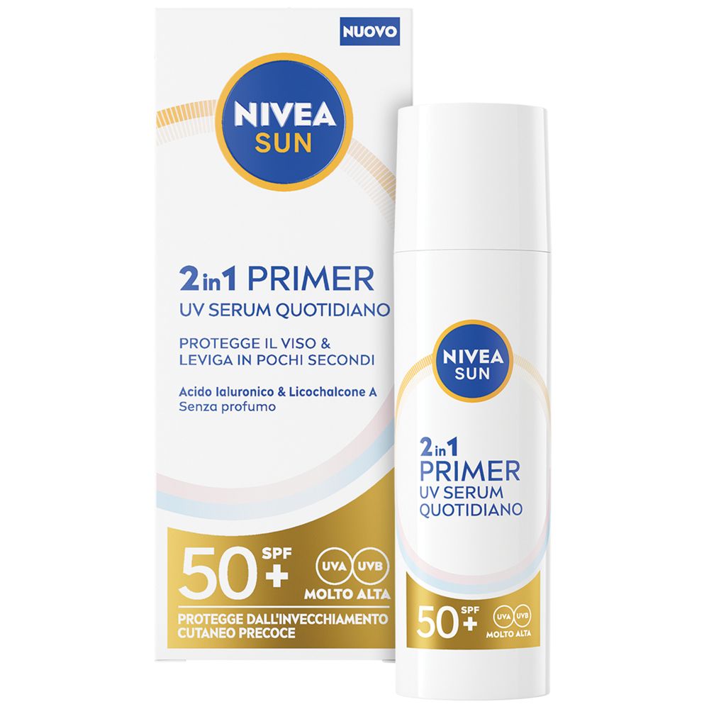 Nivea Sun 2in1 Primer UV Serum Quotidiano SPF50+ 30 ml, Siero viso con