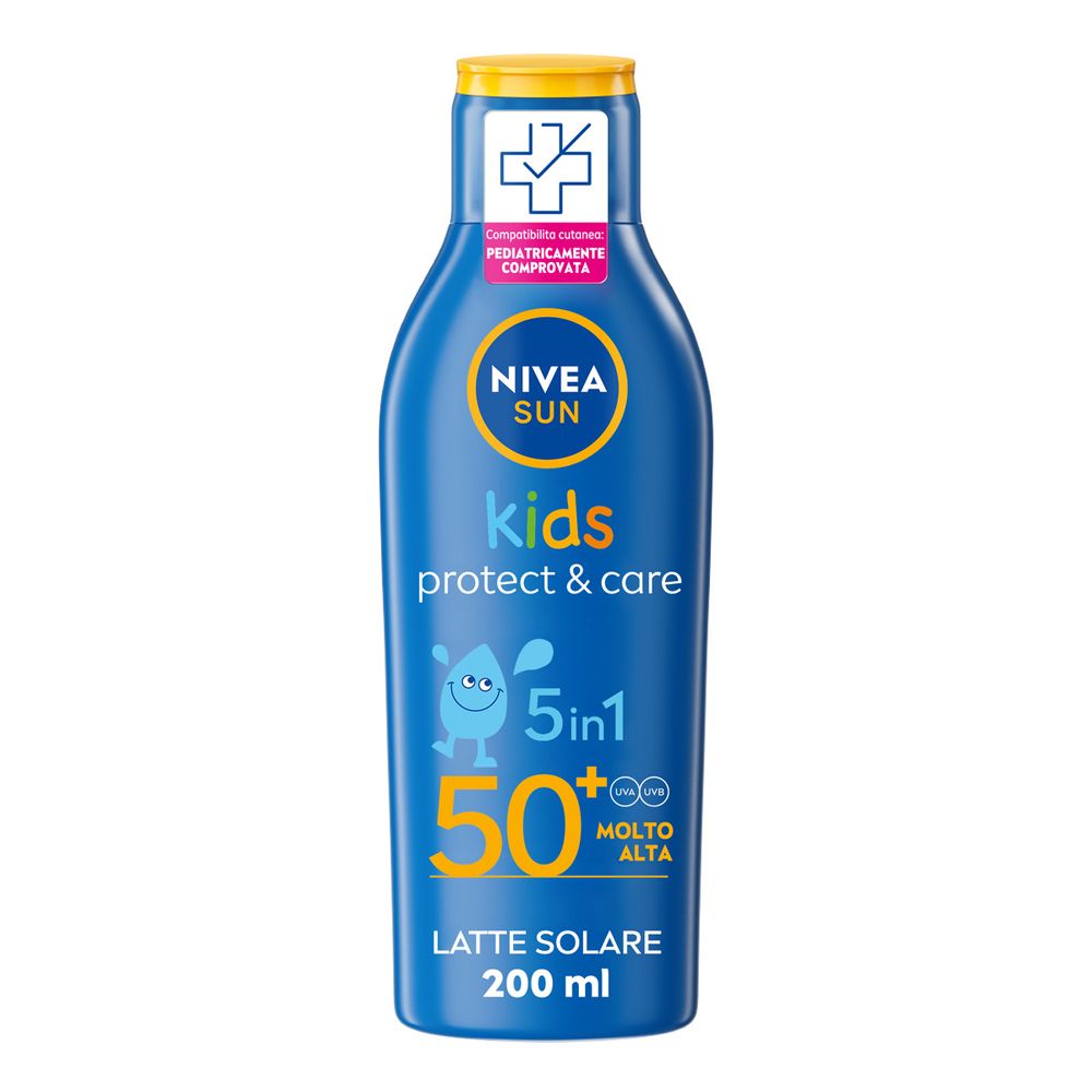 Nivea Sun Latte Solare Kids Protect & Care FP50+ 200 ml, Crema solare
