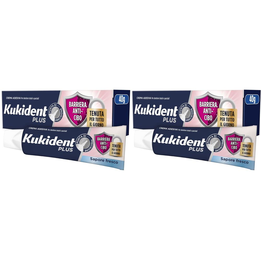 Kukident Plus Barriera Anti-cibo Crema Adesiva per Dentiere Totali e P