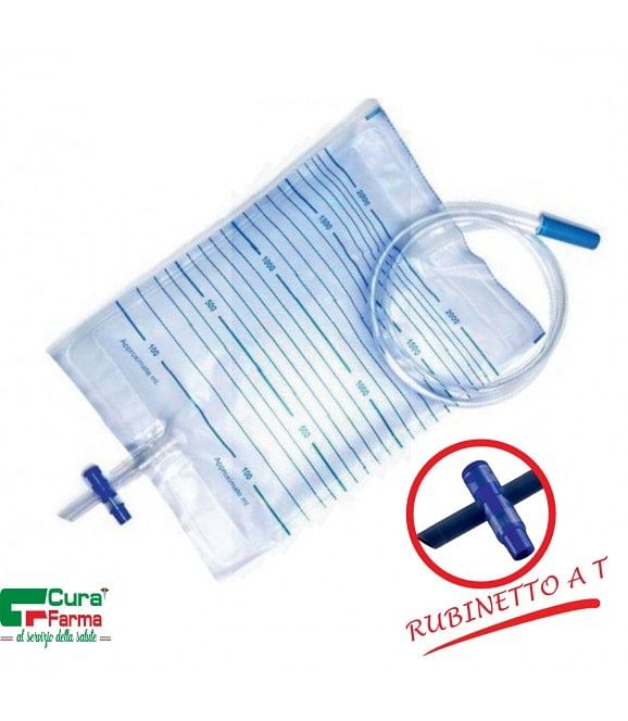 Sacca Urina Curabag Con Valvola E Rubinetto Scarico Tubo Cm 130 2 Litri 30 Pezzi