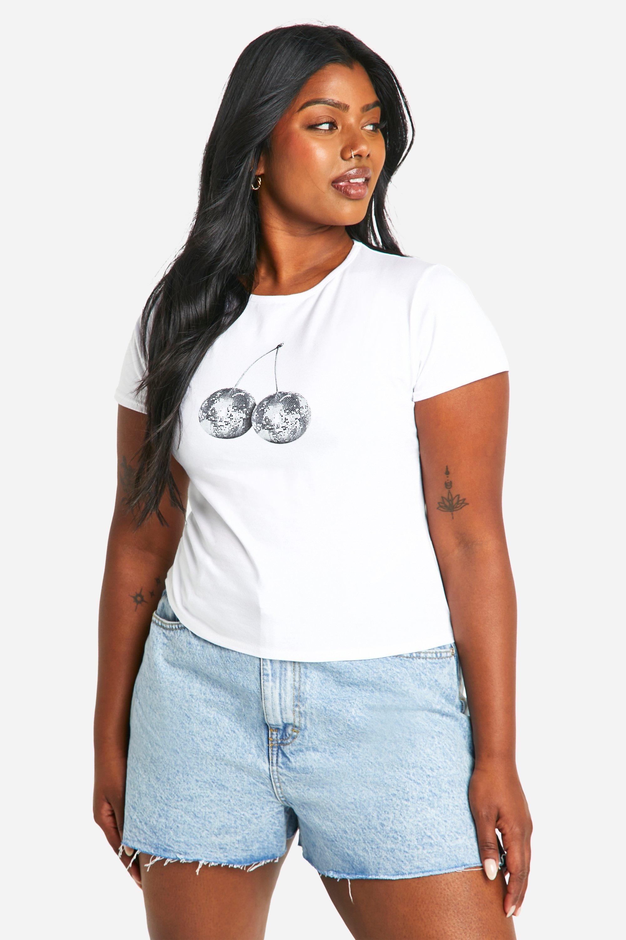 T-shirt Plus Size da neonato con grafica Disco Ball con ciliegie, Bianco