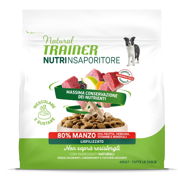 Natural trainer freeze dried nutrinsaporitore all breeds - manzo - 120 gr - spedizione gratis 1° ordine + scegli lo sconto bzr5 / bzr20
