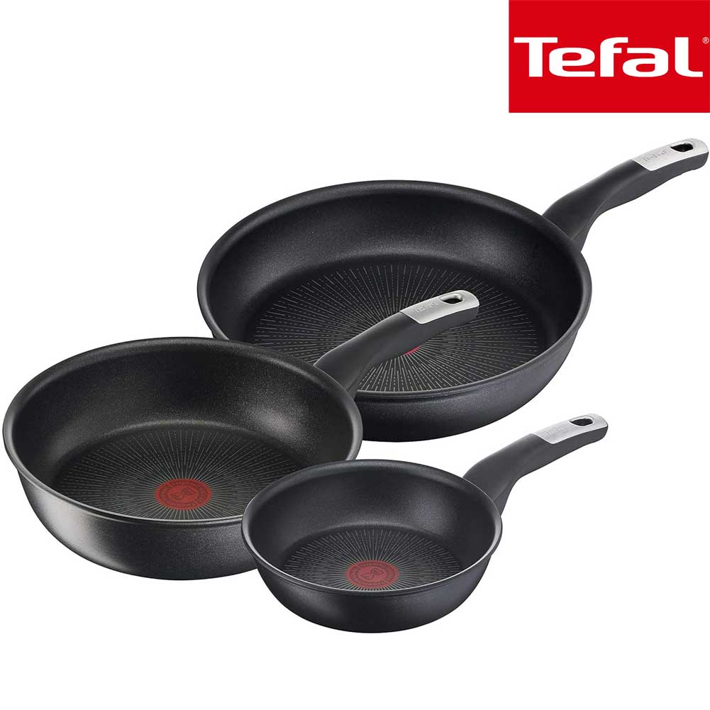 Tefal unlimited set di 3 padelle da 24/28 cm e pentola wok da 28 cm antiaderente