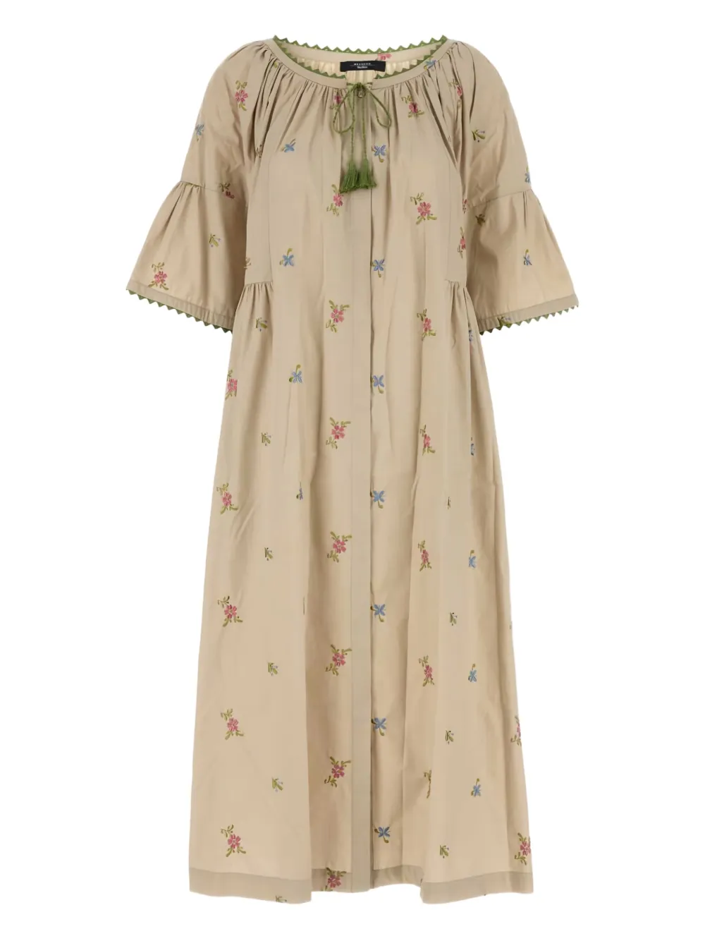Weekend Max Mara Taso embroidered flounce-sleeve dress - Toni neutri