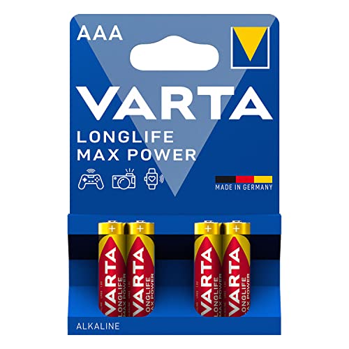 Varta Batteria Longlife Max Power, Alcali-Manganese, Micro, Aaa, Lr03, 1,5 V, 1200 Mah (4 Pezzi), Riceverete 1 Confezione Da 4 Pezzi