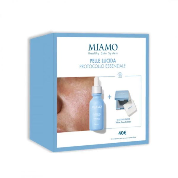 Miamo Cofanetto Protocollo Pelle Lucida Gel Non Oleoso 30 Ml + Veline Assorbi Sebo 100 Veline